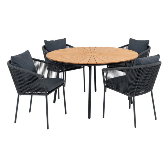 Cleveland og Salerno Havemøbelsæt - Spisebord og 4 Spisebordsstole
