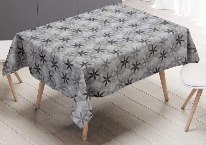 Voksdug - Grafisk blomstermønster i grå