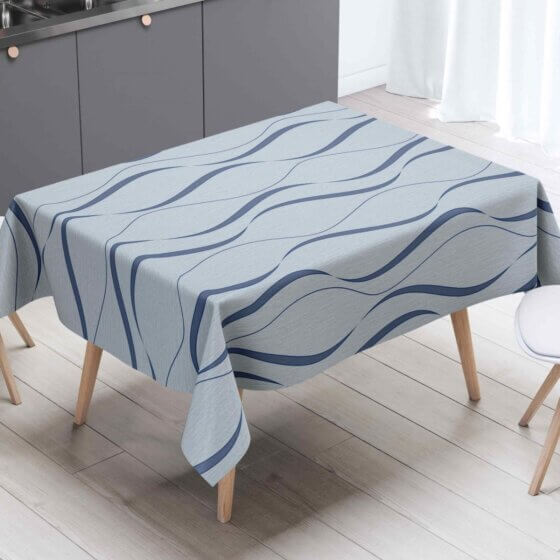 Voksdug Lys Grå med blåt bølgemønster - let struktur