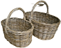 Bykurv i rattan - oval - sæt med 2 kurve