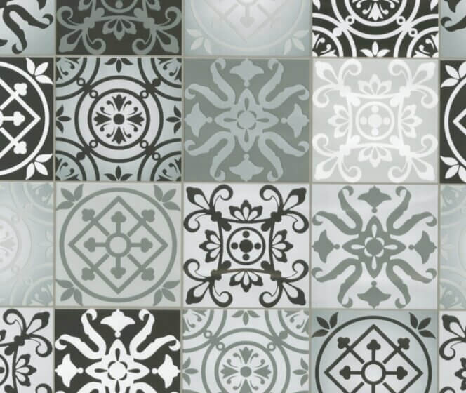 Lenco selvklæbende folie - Tiles black/white - 45x200 cm.