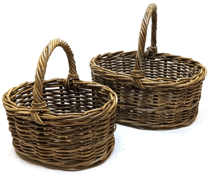 Bykurv i rattan - oval - sæt med 2 kurve